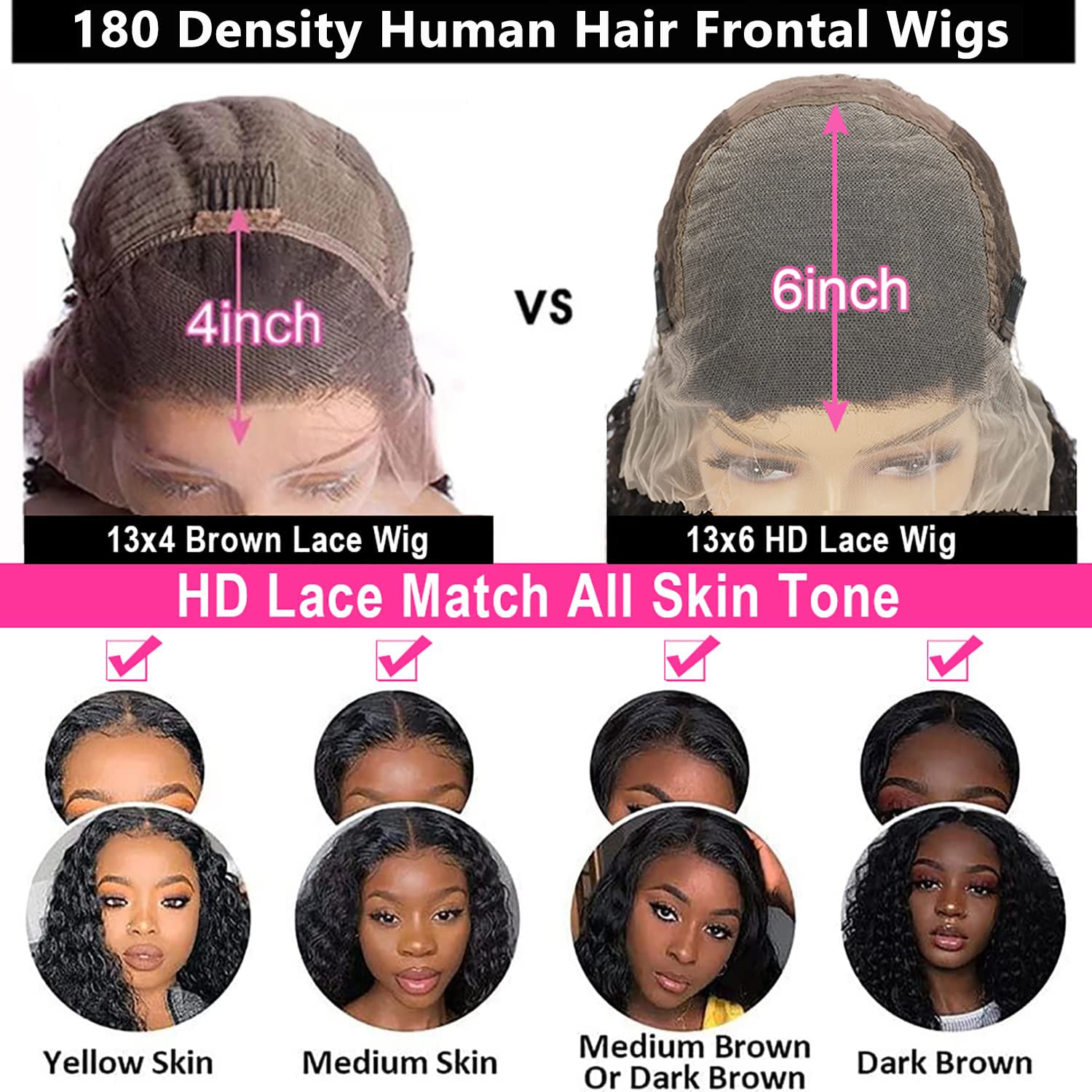 13x6 Water Wave Lace Front Wig Human Hair 180 Density Pre Plucked with Baby Hair Natural Color 16-34 Inch Wet and Wavy