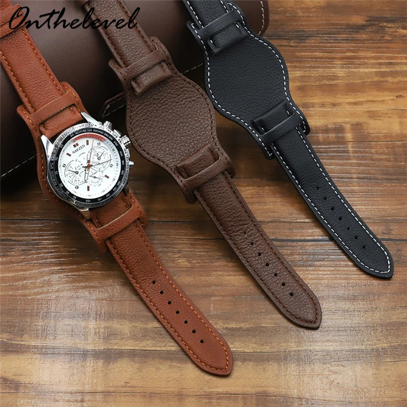Crazy Horse Leather Bund Strap 18mm 19mm 20mm 21mm 22mm Leather Cuff Watch Strap Mens Wrist Watch Band Accessories for Panerai 251016