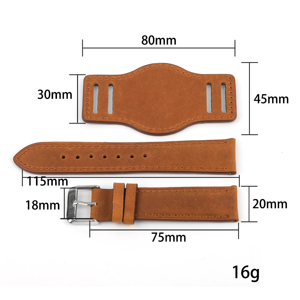 Handmade Crazy Horse Leather Watchband 18mm 19mm 20mm 21mm 22mm Watch Strap with Mat Genuine Leather Men Wristband Replacement 251016
