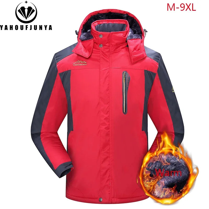 9XL Winter Men Outwear Fleece Warm Removable Hooded Jacket Men Outdoor Skiing Windbreaker Waterproof Casual Jacket Coat Male 251017