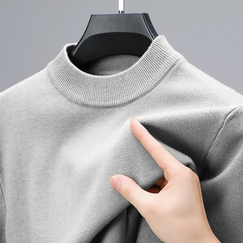 Half Turtleneck Knitwear Sweater AutumnWinter Mock Neck Sweatshirts Solid Color Pullovers Man Casual Mens Clothing 251017
