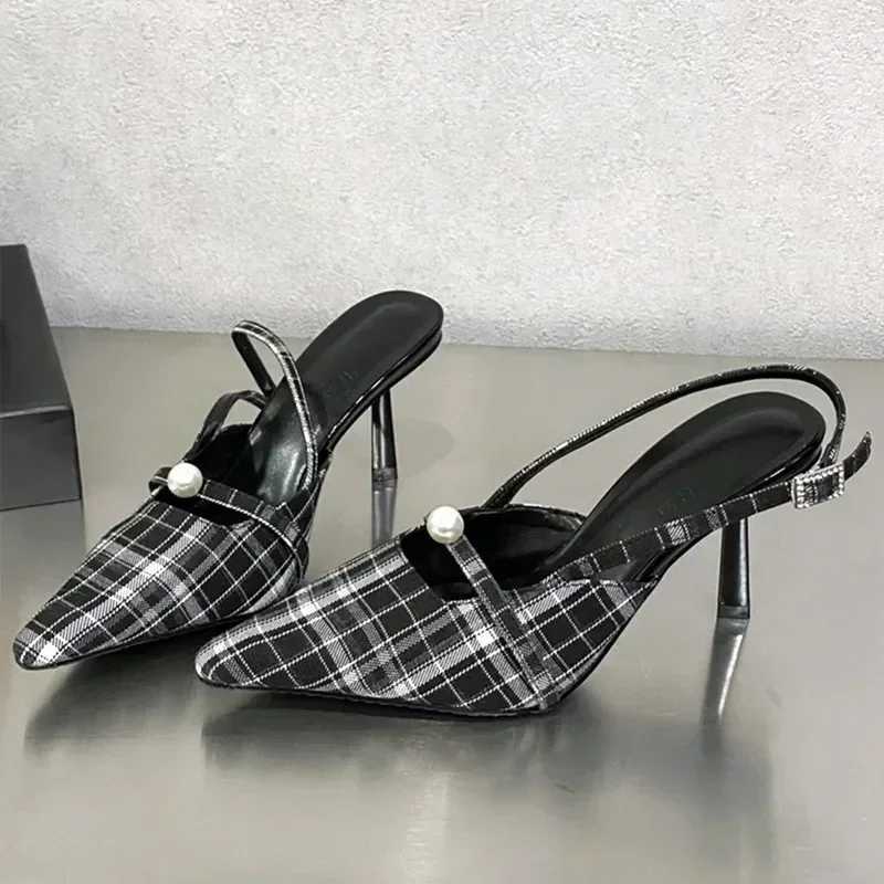 Retro Plaid Design High Heels Women Summer Elegant Slingbacks Heeled Sandals Sexy Pointed Toe Women Pumps Sandalias De Mujer Z251015