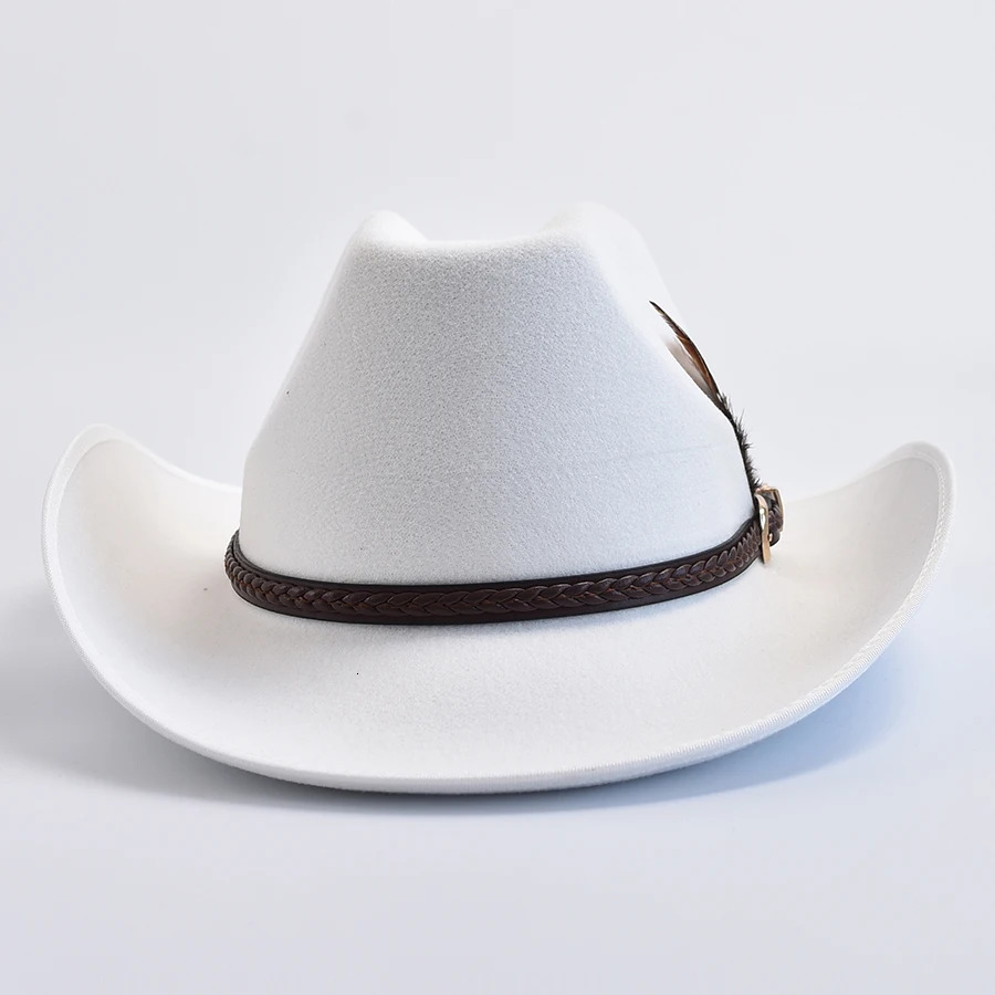 Men Women Western Style Felt Fedoras Hats Vintage Gentleman Cowgirl Jazz Hats Wide Brim Church Caps 251015