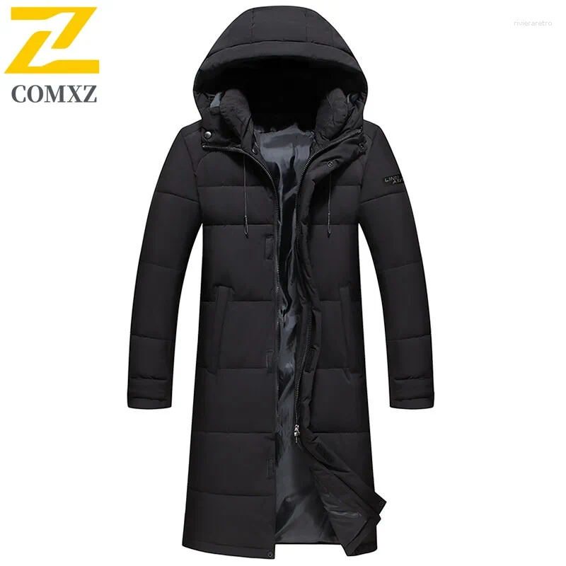 Men's Down COMXZ Mens Long Jacket Casual Hooded Commute Office Lightweight Puffer Jackets Fashion Travel Knee Length Warm Winter Parka