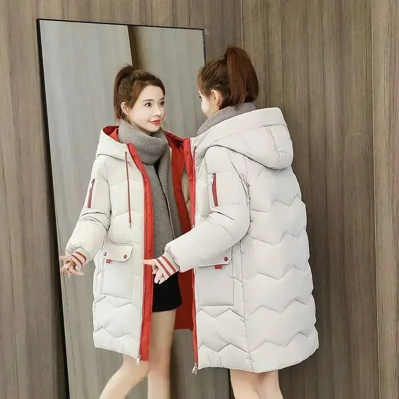 2025 Winter Women Jacket Coats Long Parkas Female Down Cotton Hooded Overcoat Thick Warm Jackets Windproof Casual Student Coat 251017