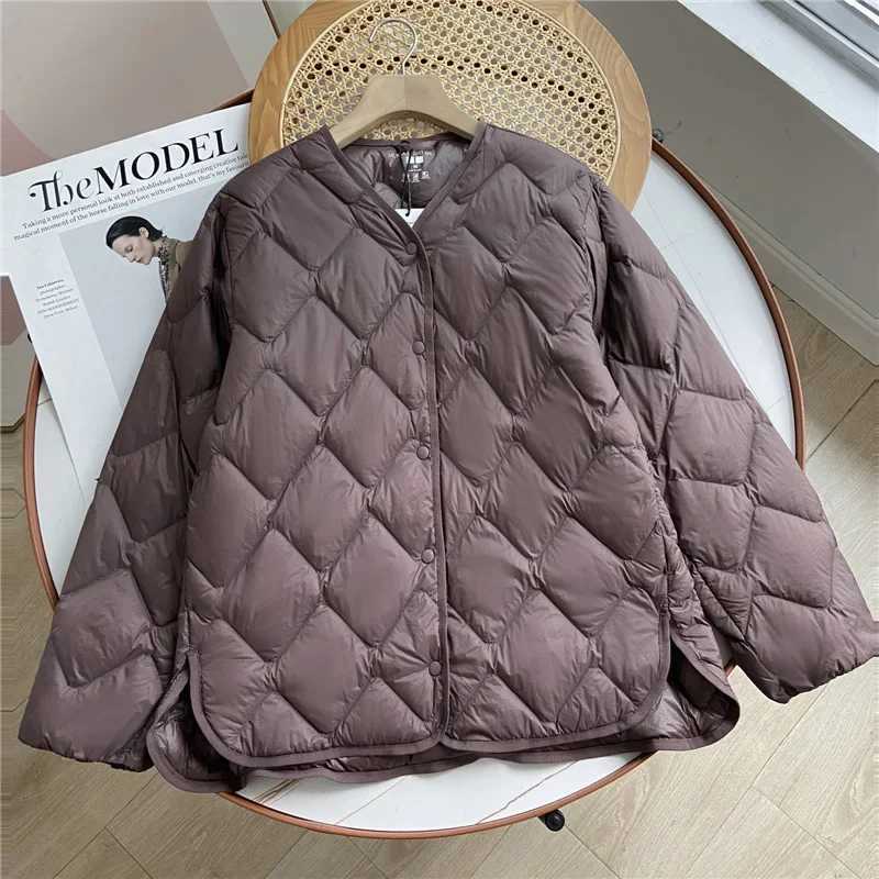 2025 New Autumn Winter Ultra Light Collarless Soft Puffer Jacket Women Casual Loose Single Breasted 90 Duck Down Coat female W251016