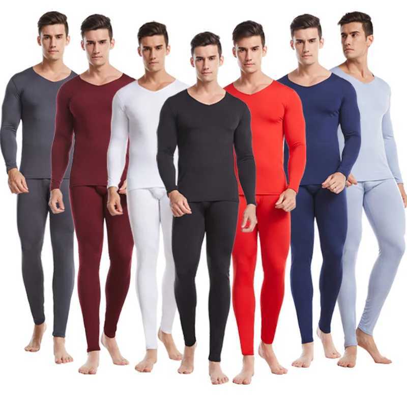 Mens Vneck Thermal Underwear Set Long Johns Men Autumn Winter Shirt and Pants 2 Piece Set Mens Long Thermal Underwear Clothing H251017