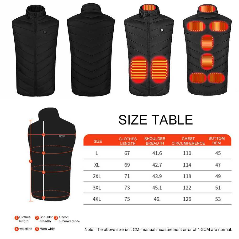 9 Heating Zones USB Heated Vest Winter Electric Heated Jackets Sportswear Heated Coat for Men and Women Outdoor Skiing Hiking H251017