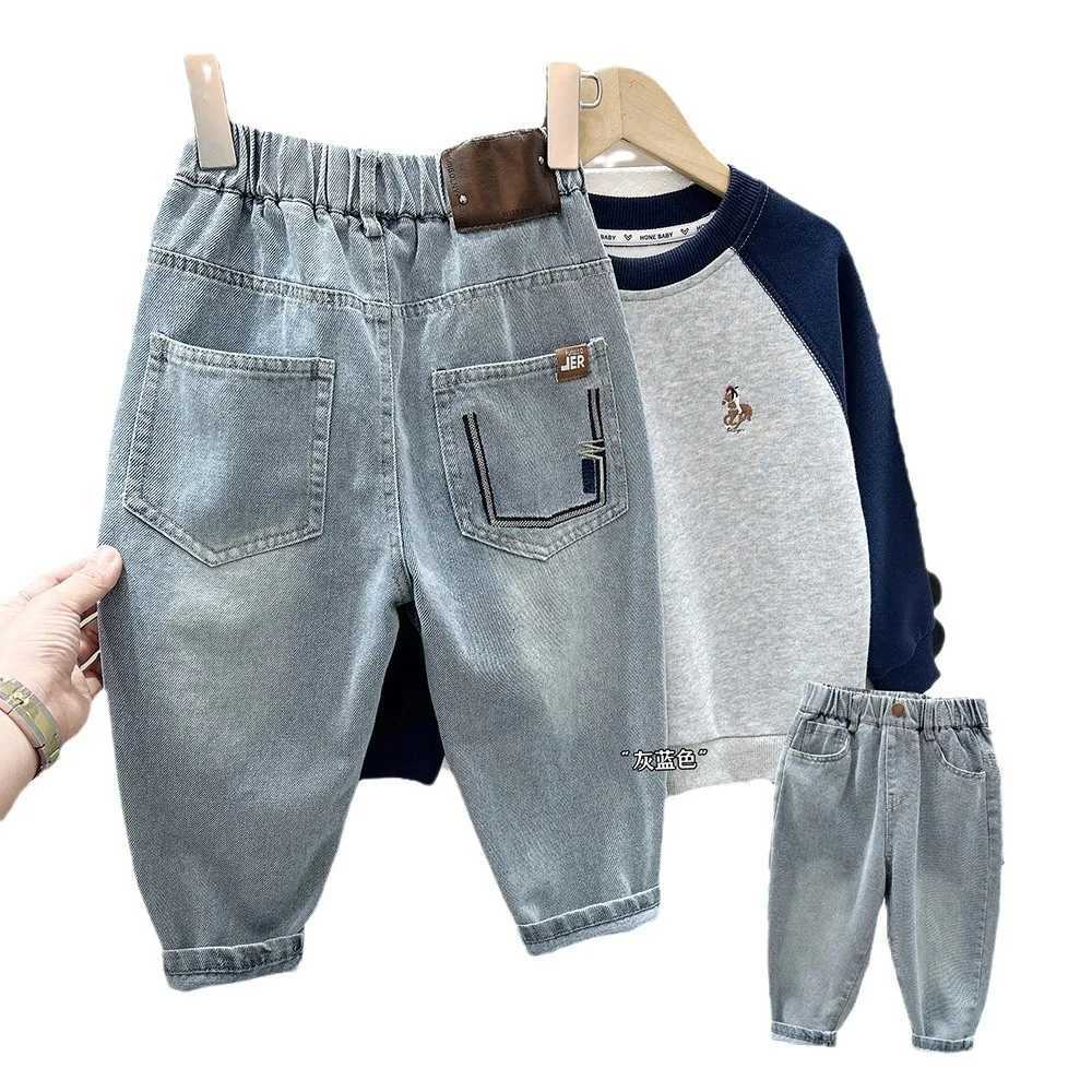 Children 46Y Boys Jeans Autumn Solid Color Pocket Toddler Kids Boys Harem Pants Versatile Elastic Waist Teenager Boys TrouserT251017