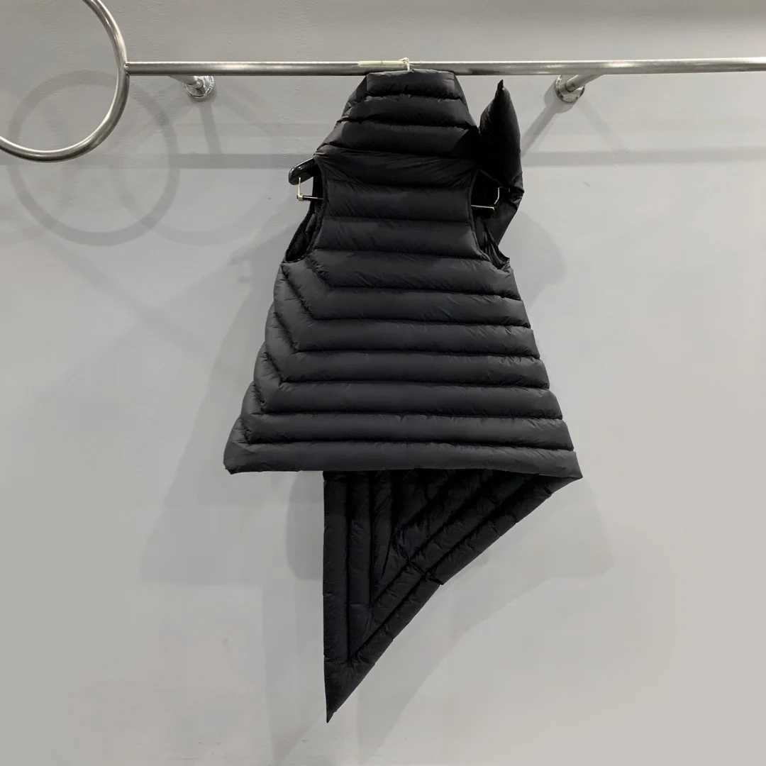 Black Asymmetric Wrap Sleeveless Womens Down Jacket Personality Chic Oversized Scarf Style Down Padded Womens Jacket W251016