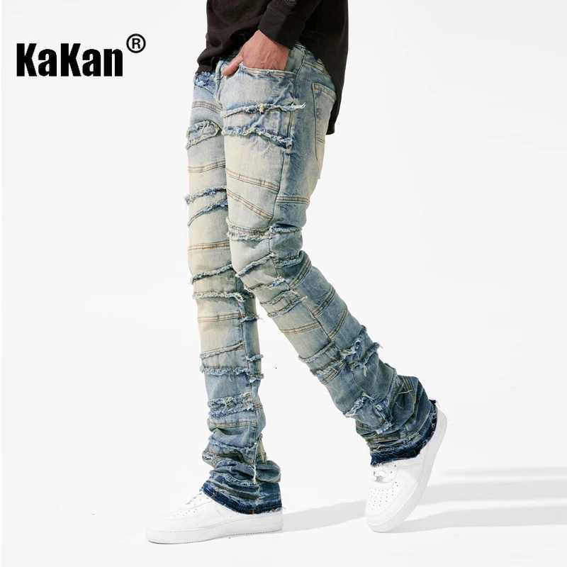 Kakan European and 1 Mens Elastic PaTCh Long Jeans HighquALIty Straight Leg 1 Y251105