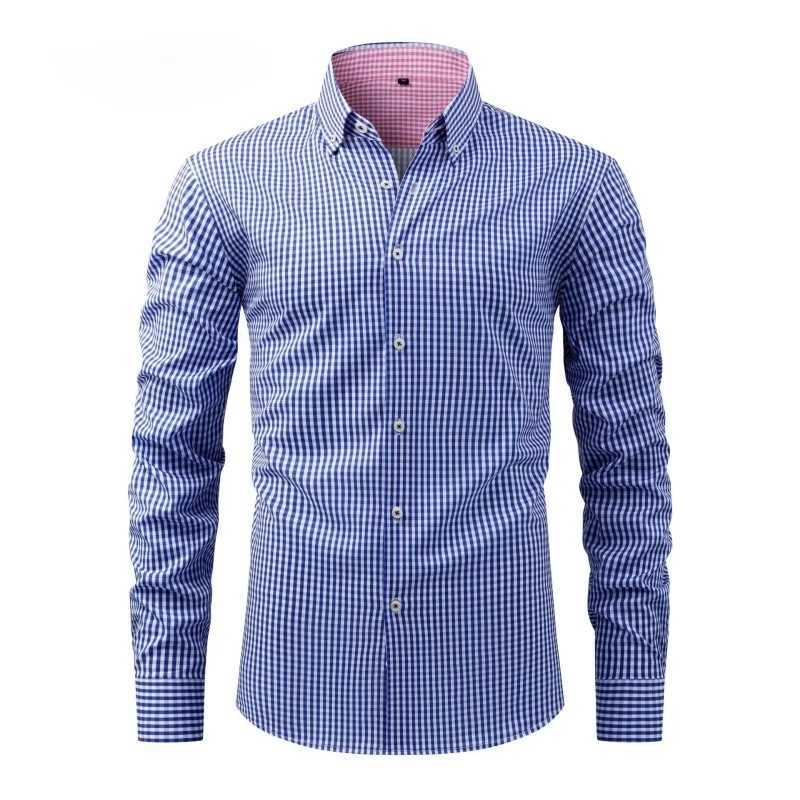 Spring Autumn Lapel Shirt Men Printed Long Sleeve Plaid Blouse Fashion Breathable Slim Fit Business Casual Shirts For Man J251017