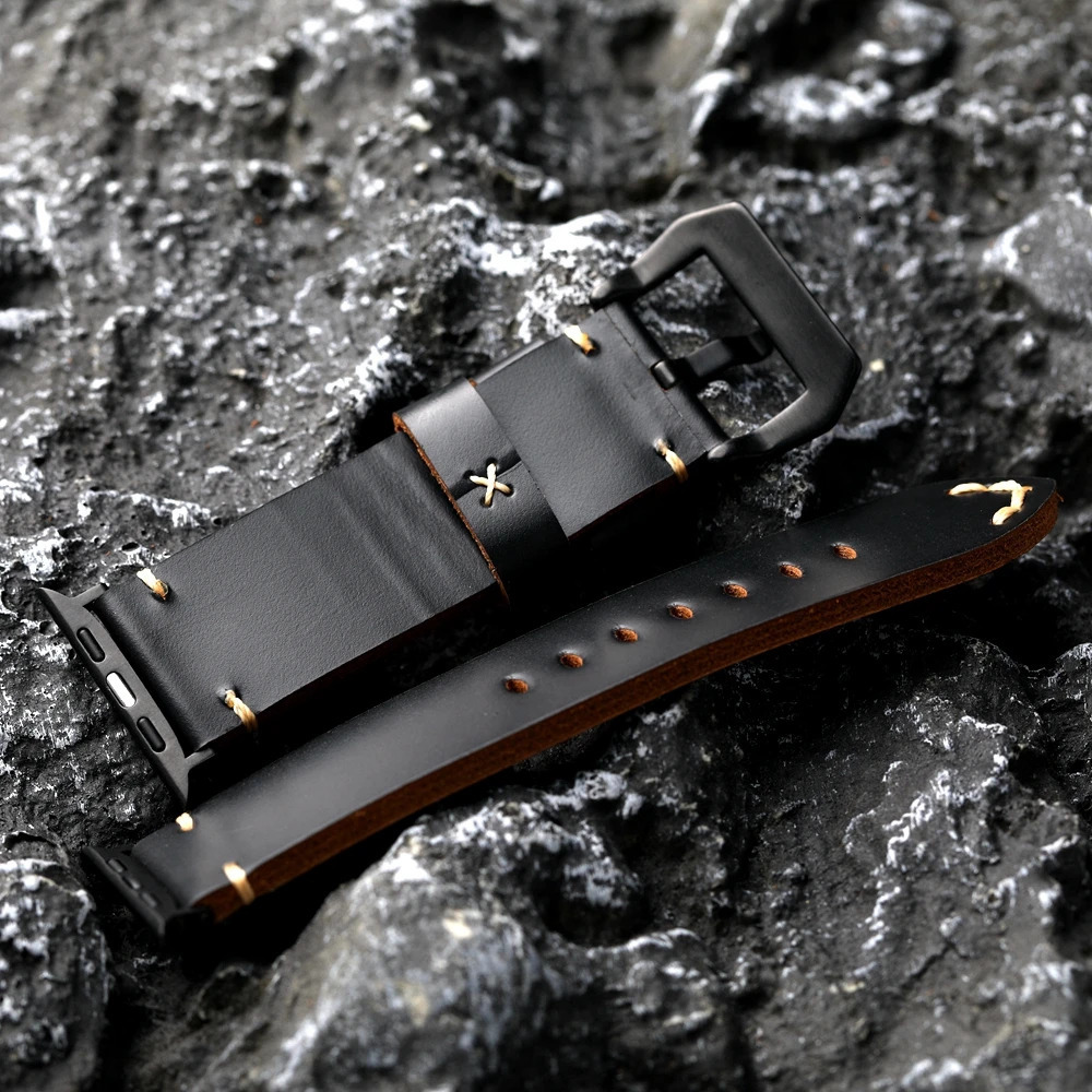 Handmade Black Genuine Leather Watchband For Iwatch Watch Ultra 2 S9 S8 49mm 45mm Tough Guy Leather Thickened 251016