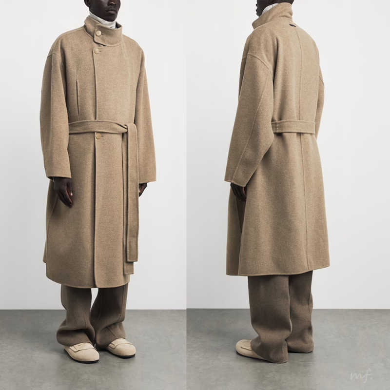 Retro Solid Men Long Overcoat Stand Collar 2025 Fashion Single Breasted Coats With Belt Chic Street Outwear Formal Occasion Customized