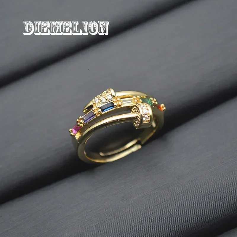 GoldSilver Plated Trendy Multilayer Screw Nail Ring for Women Rainbow AAA Zircon Open Adjustable Ring Daily Simple Jewelry Z251017