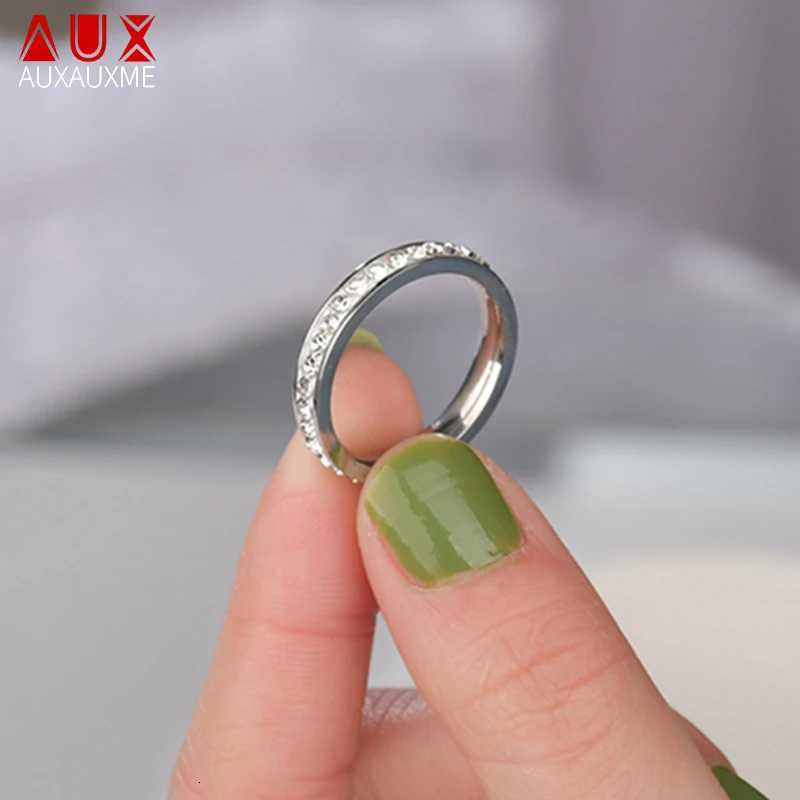 Auxauxme Single Row Line Zircon Wedding Ring For Women Stainless Steel Elegant Engagement Rings For Anniversary Love JewelryW251017