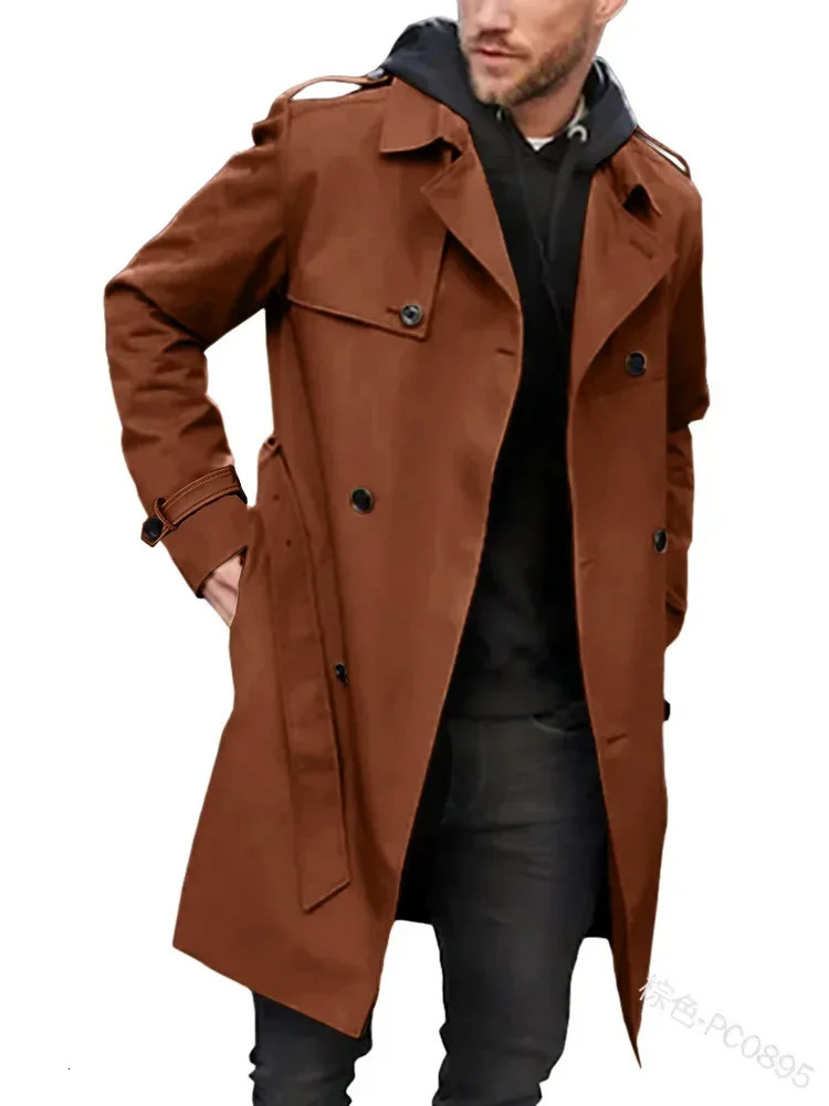 Men's Trench Coats European and American Mens Lapel Slim Fit DoubleBreasted Casual Coat Spring and Autumn Solid Color Long Sleeve Windbreaker 251017