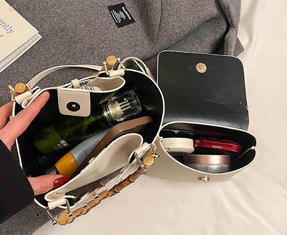 Womens Bucket Bag Trendy Crossbody Bags For Women Vegan Leather Bamboo Handle Shoulder Handbags Spring Summer Travel Purse Z251017