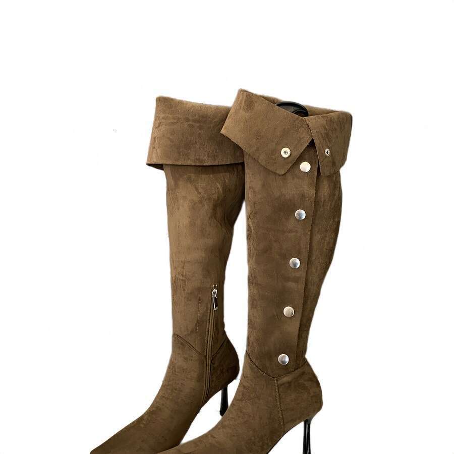 2025 French Style Women's Designer Shoe - Stacked Stiletto Heel Over-the-Knee Long Wrinkled Denim Riding Boots Casual & Chic