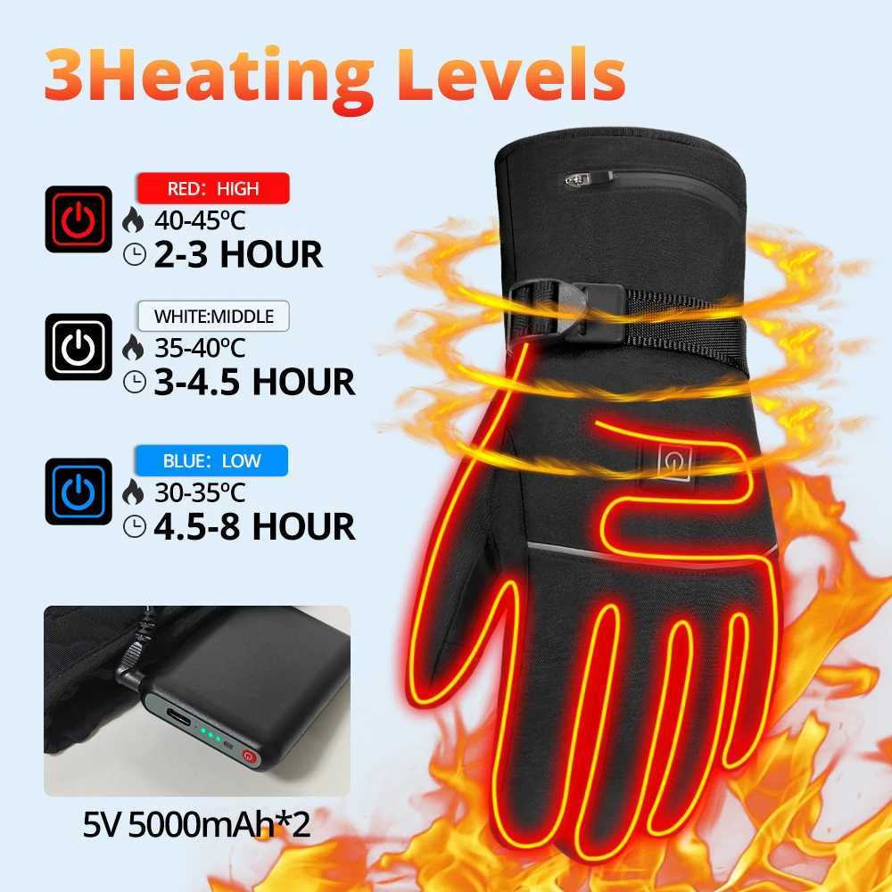 Electric Heated Gloves Skiing Winter Snow Gloves Touch Screen Windproof Warm Rechargeable Battery Hunting Fishing Men H251017