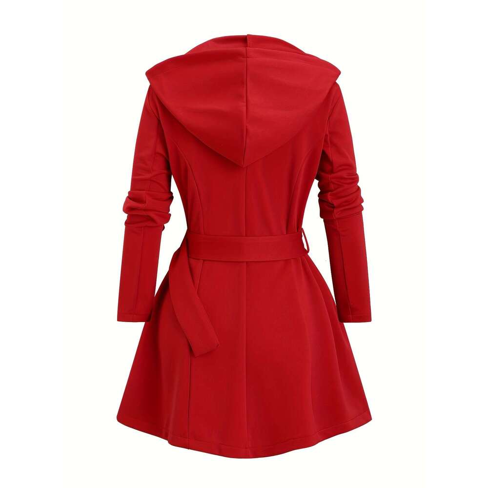 1Pc Y2k Style Women's Hooded Jacket - Solid Color Polyester Knit Fabric With Zipper And Belt Detail, Long Sleeve Punk-Inspired Casual Outerwear F