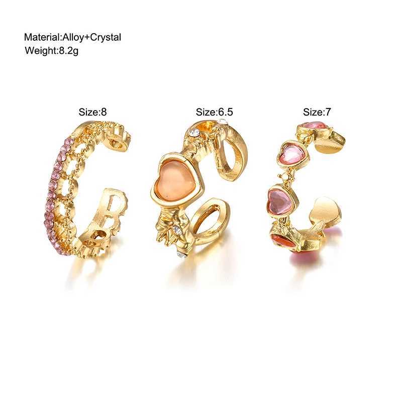 3 Pcsset Love Heart Rings For Women Girls Light Luxury Rhinestone Opening Ring Sweet Finger Ring Wedding Party Accessories Z251017