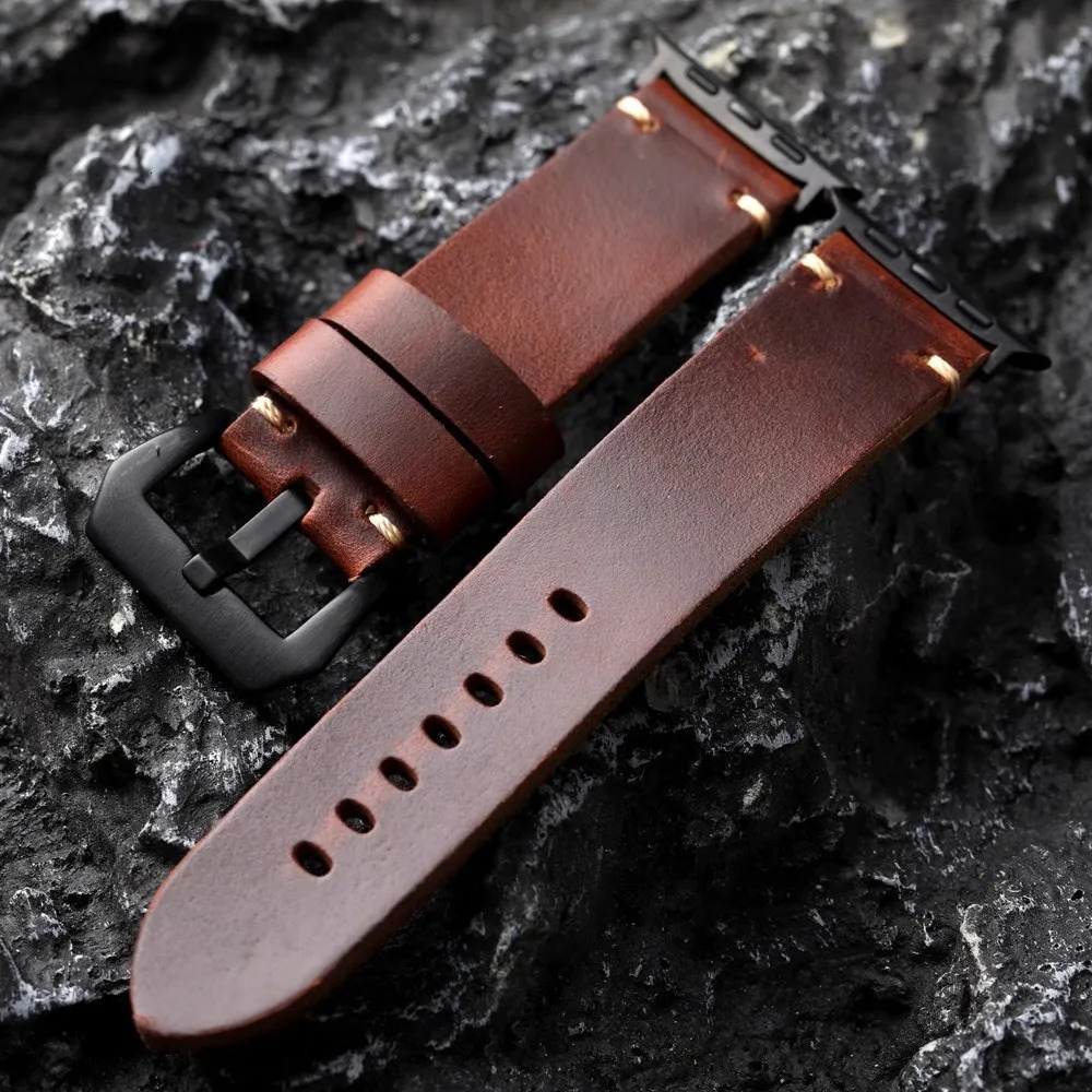Handmade Top Layer Cowhide Strap 44MM 45MM 49MM Suitability For Watch S9 Ultra2 Brown Thick and Durable Leather Bracelet 251016
