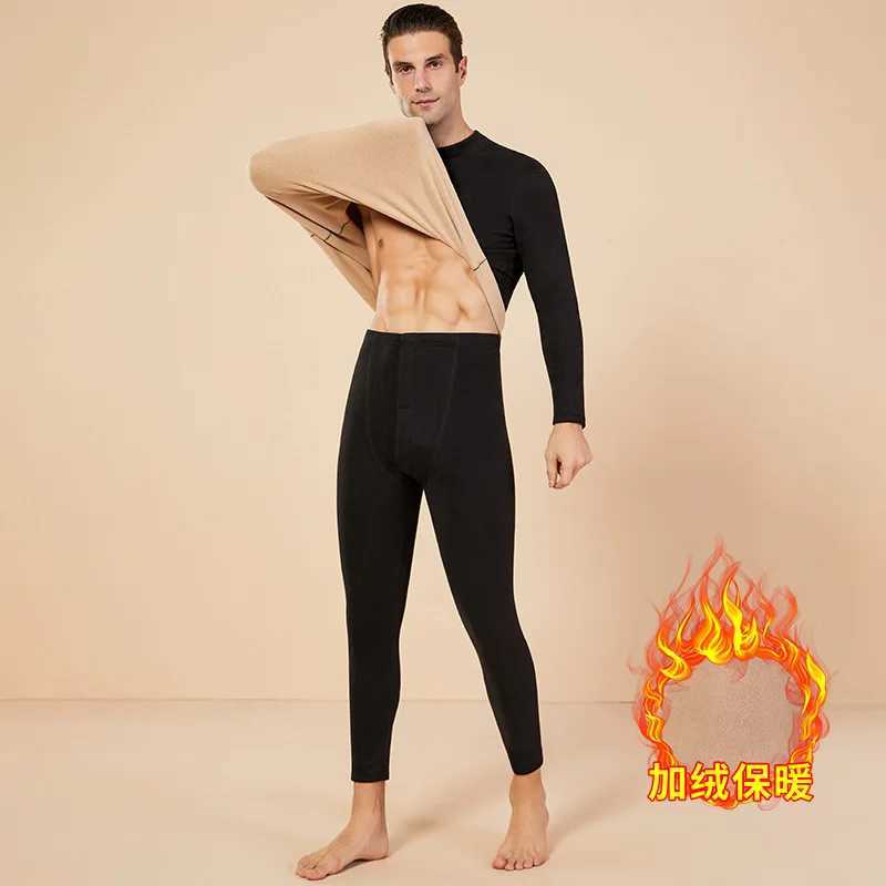 Mens Winter Set Halfhigh Collar First Layer 2 Pieces Tops Pants Fleece Warm Elastic Thermal Thick Underwear Set H251017