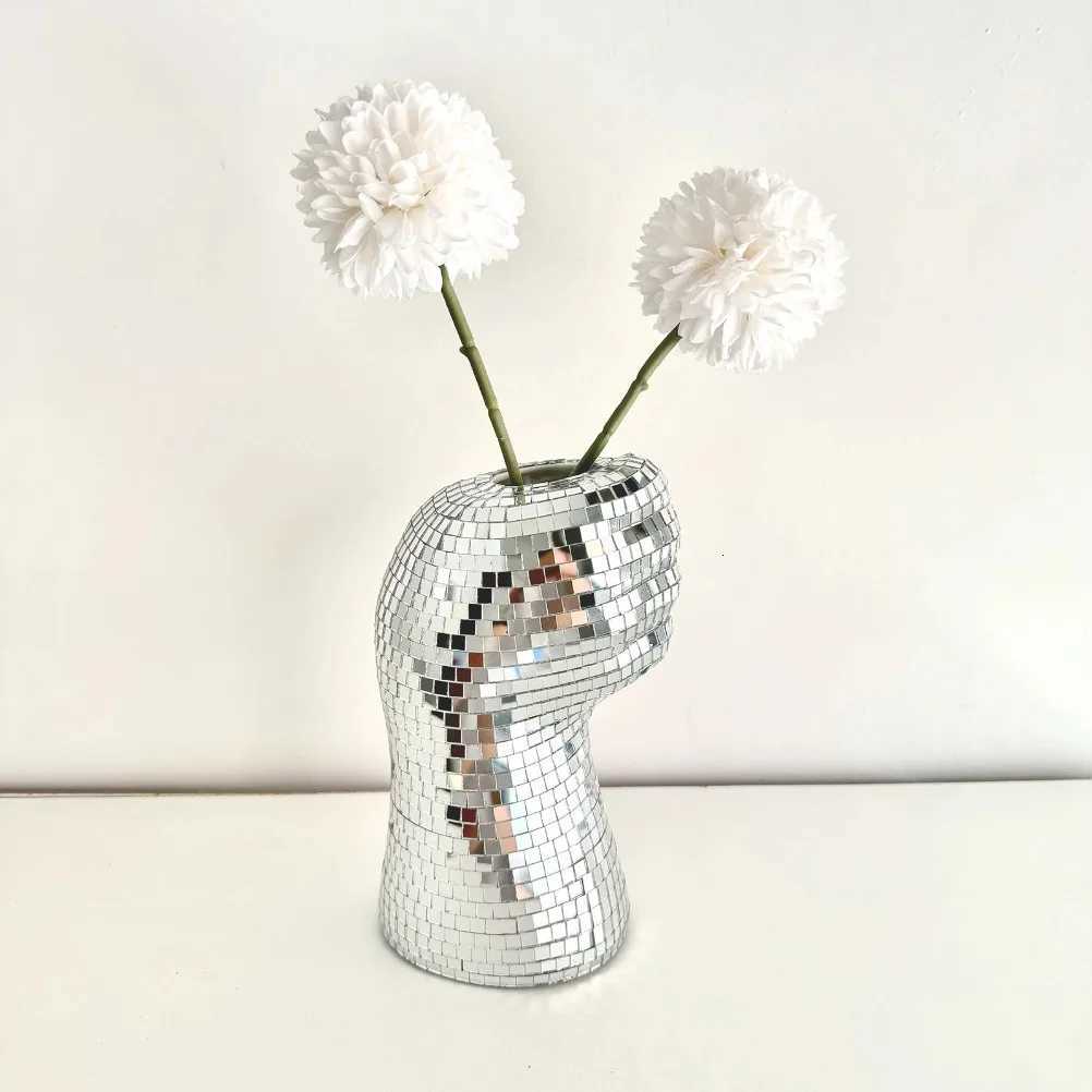 Silver Glass Vase Disco Mirror Vases Creative Fist Vase Room Decoration Living Room Desktop Decoration Home Decoration C251017