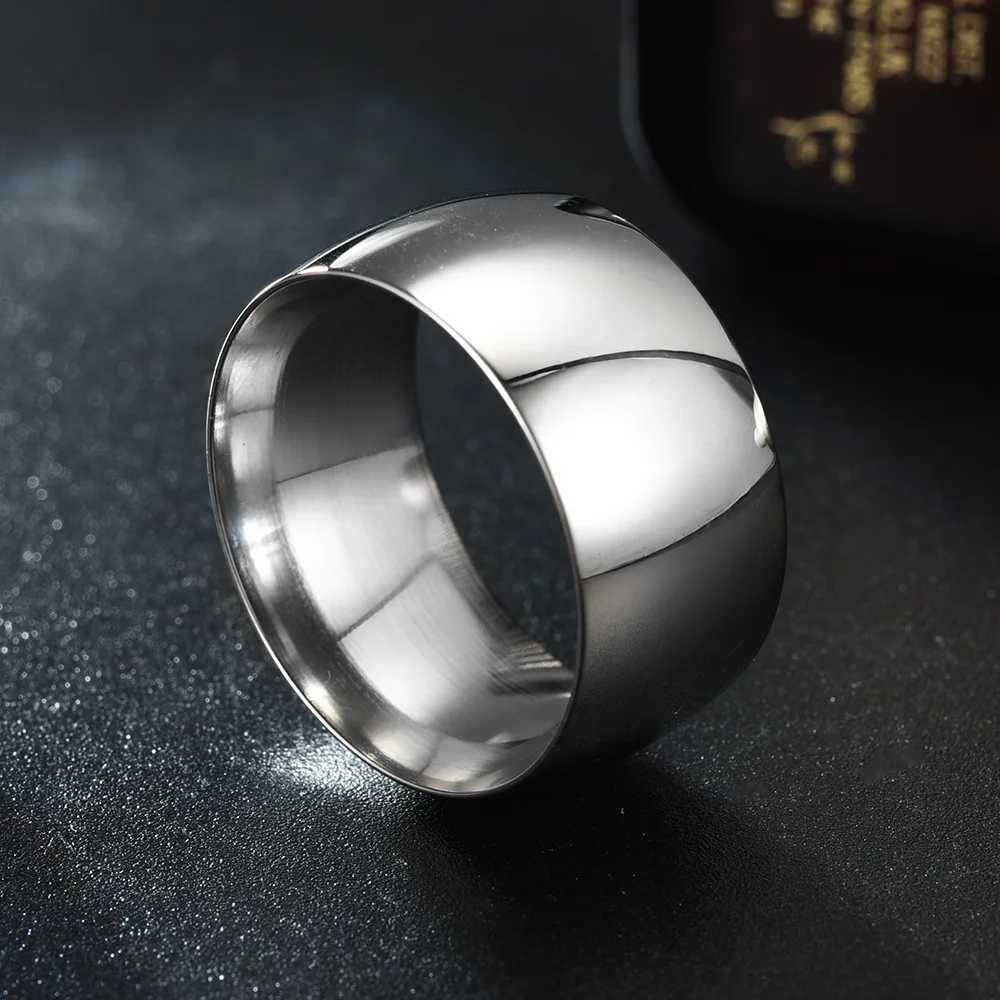 HNSP 12MM Wide Stainless Steel Smooth Ring For Men Punk Jewelry Finger Accessories MaleW251017