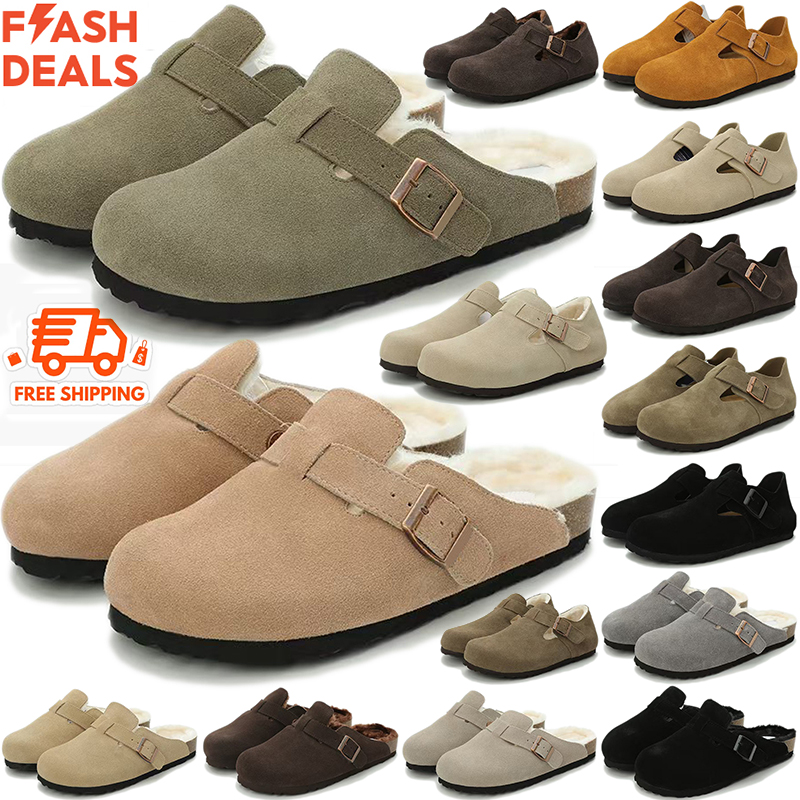 free shipping slippers designer sandals clog for men women slides sliders shoes shearling suede leather sandal flip flops slide slipper mens womens clogs 35-46