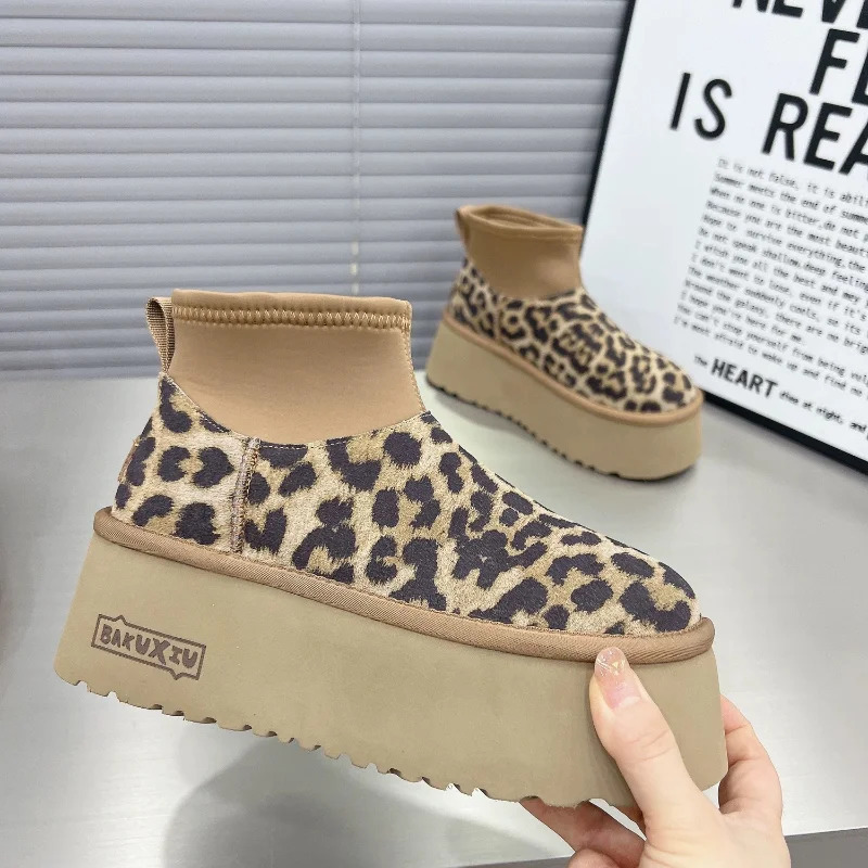 Leopard Print Thicksoled Womens Snow Boots Special Price Height Leopard Print Suede Slipon Warm Shoes Fashion Plush Boots 251013