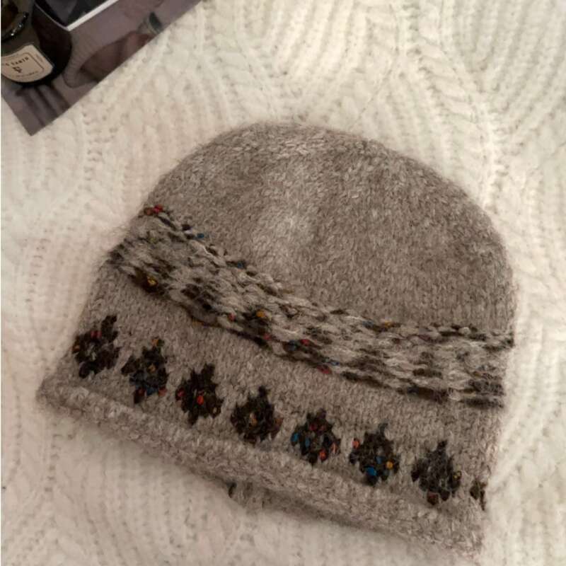 Beanie Designer Wool Jacquard Rolled Edge Fair Isle Knitted Hat for Women men Autumn Winter Warm Woolen