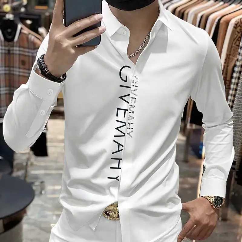 Spring And Summer Letter Shirt for Men Cotton Long Sleeve Casual Shirts Fashion Luxury Social Business Dress Shirts J251017