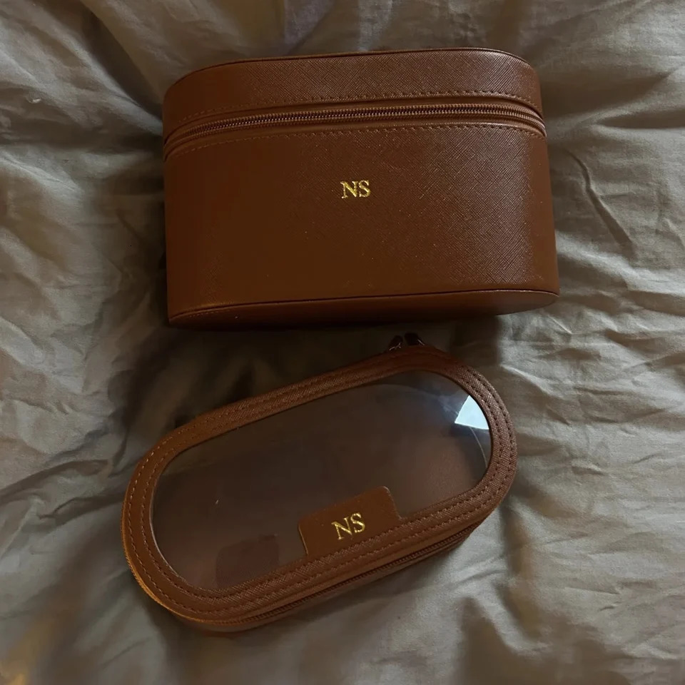 Customizable Name Ladies Saffiano Split Leather Travel Toiletry Case Bag Makeup Organizer Dopp Kit Cosmetic Bag Set251011