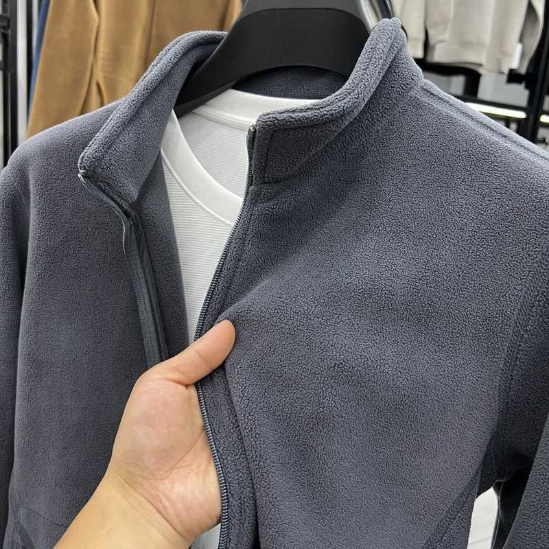 Mens DoubleSided Fce Hoodie Jaet Pure Color Warm Stand Collar Coat Winter Thiened Polyester Long Sve Casual Sle J251017