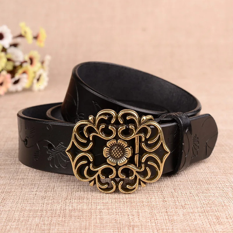 Sunflower Pattern Needle Buckle Belt Women Brown Fashion Business Belts White Black Cinturon Red Yellow 251010