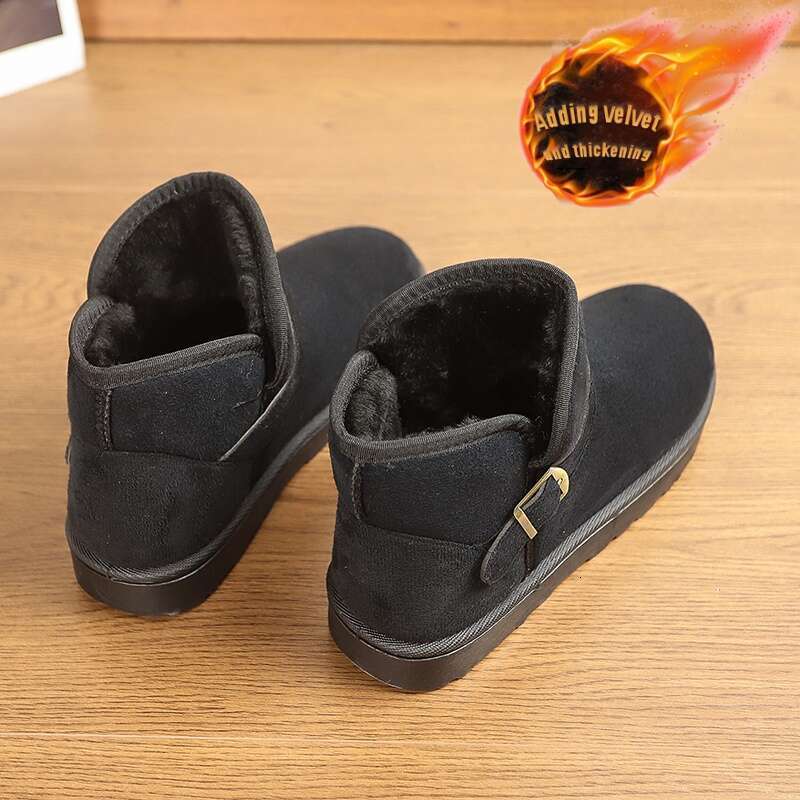 Men's Women's Slip-On With Thick Rubber Sole & Fabric - Casual Short Booties For Ice, Slush, Snowy Terrain, Thermal Women Snow, Black Tall L