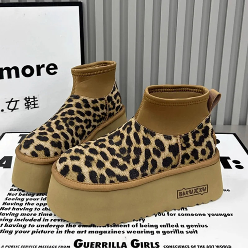 Leopard Print Thicksoled Womens Snow Boots Special Price Height Leopard Print Suede Slipon Warm Shoes Fashion Plush Boots 251013