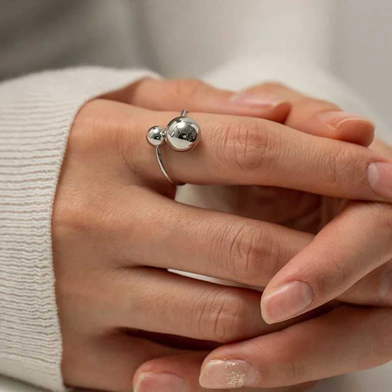 No Fade Stainless Steel Adjustable Open Spheres Anillo Wrap Double Ball Around Ring For Women Asymmetrical Jewelry AccessoryW251017