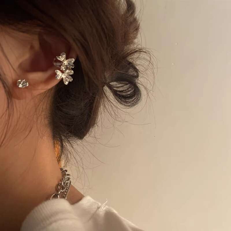 Korean Copper Flower Texture High-end French Non-pierced Clip Pure Sier Ear Cuff for Women