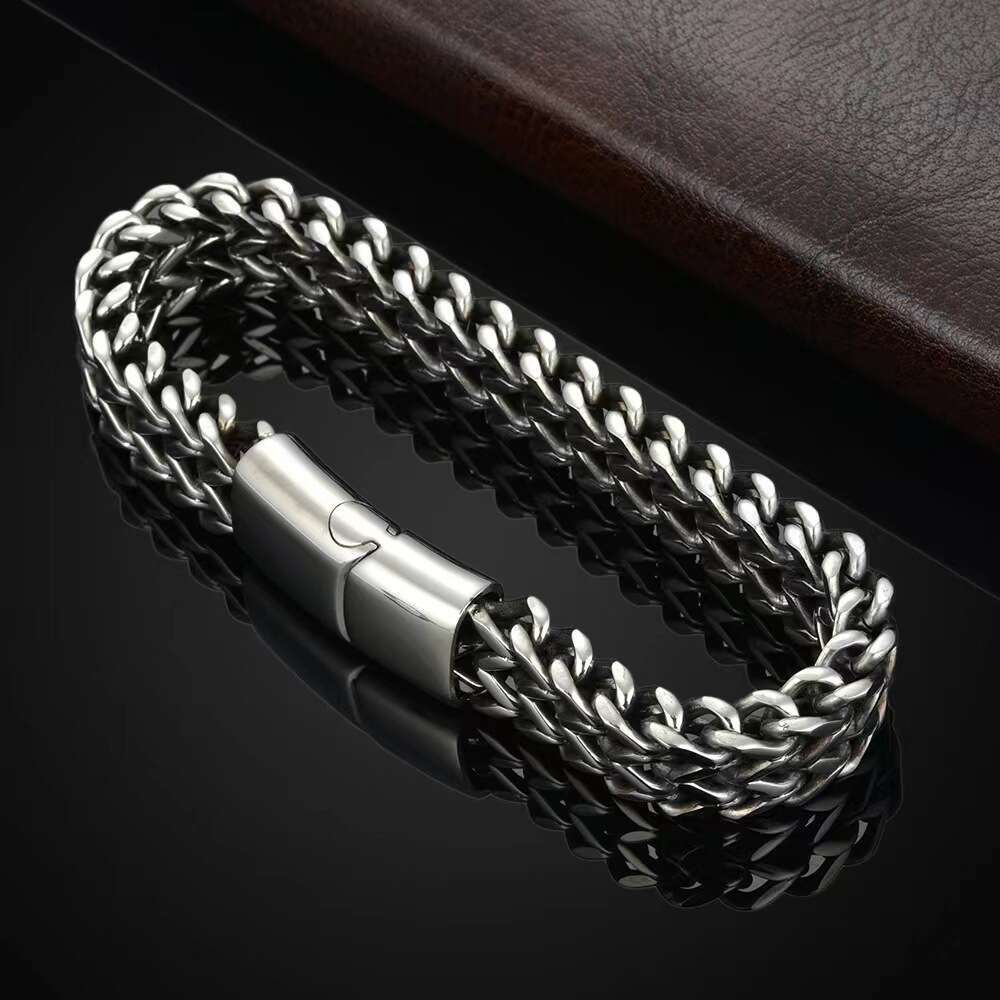 Hip-Hop Style Stainless Steel Reversible Men's Simple Domineering Punk High-End Cuban Bracelet Jewelry