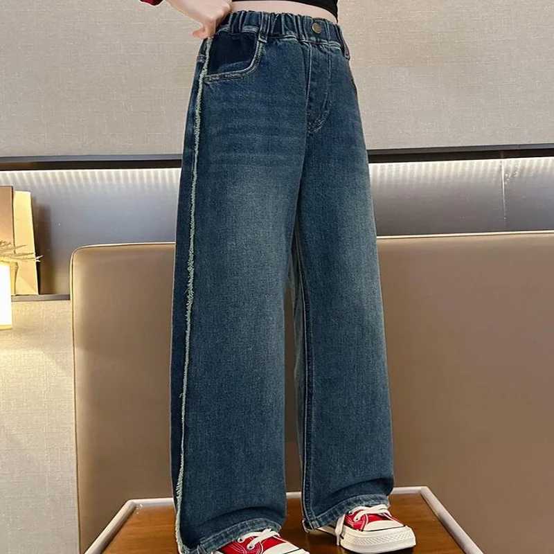 Teen Girls Winter Jeans Fleece Thick Warm Loose Wide Leg Pants Children Casual Allmatch Fashion Teenage School Kids TrousersT251017