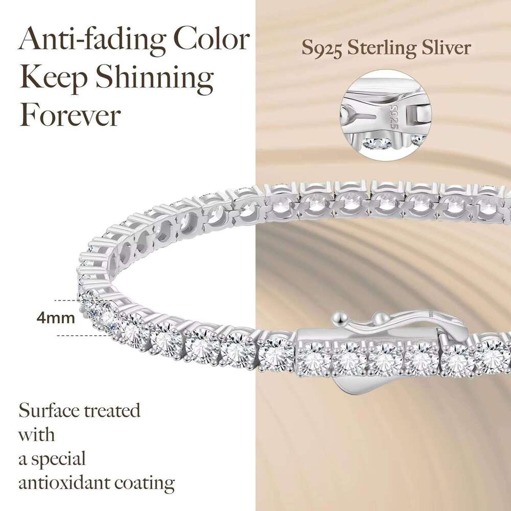 Sier Silicon Stone Tennis White Gold Plated GBP GRA Certificate Round Cut VVS Classic Bracelet for Women and Men