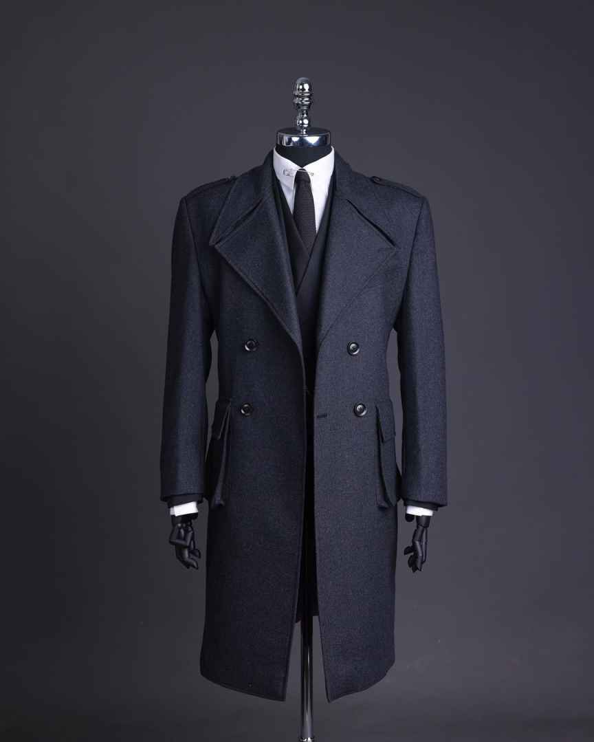 Formal Men Coat Wool Blend Double Breasted Man Overcoat Classic Peaked Lapel Winter Warm Business Blazers Customized