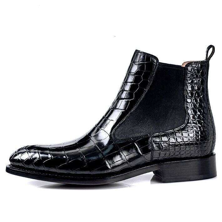 Mens Leather Slip On Ankle Work Boots Shoes Crocodile Print Men's Low