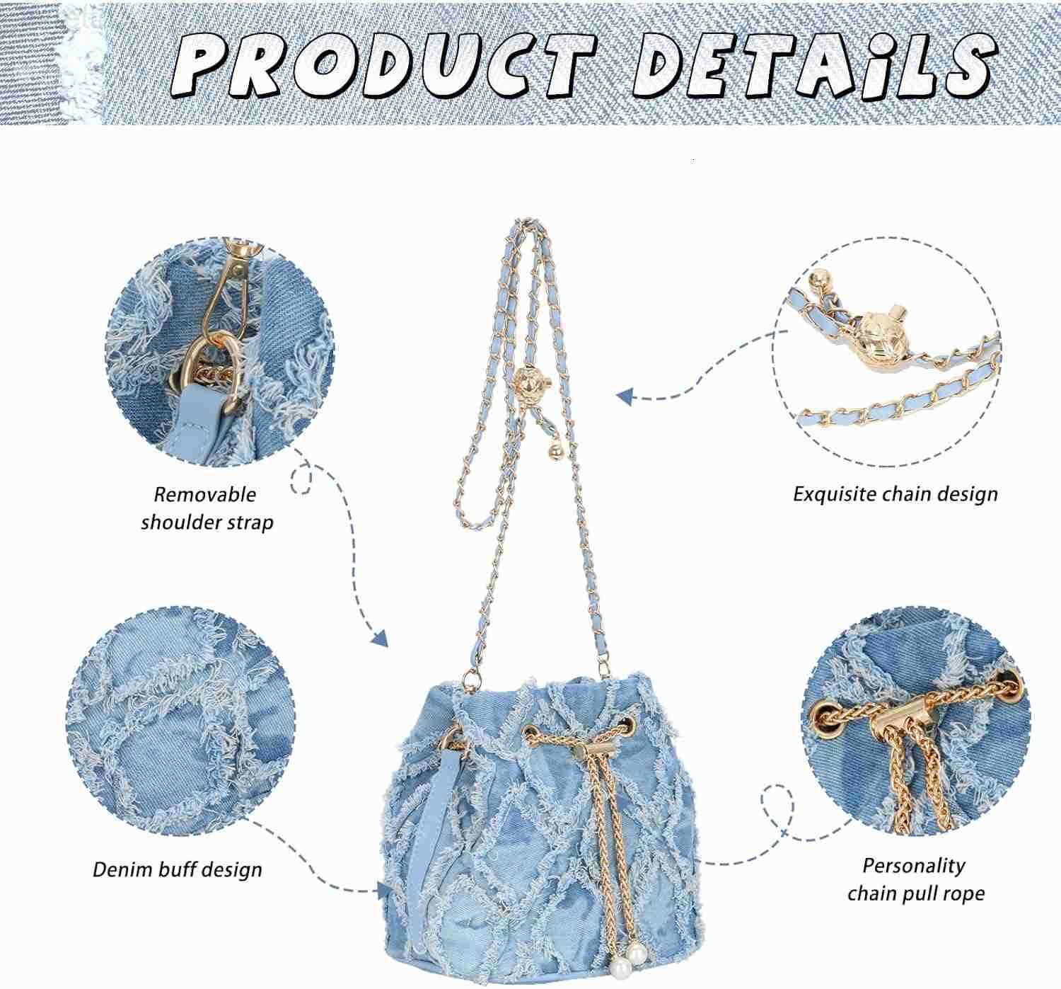 Small Denim Bucket Bag for Women Jean Purse Crossbody Bags Denim Tote Handbag Z251017