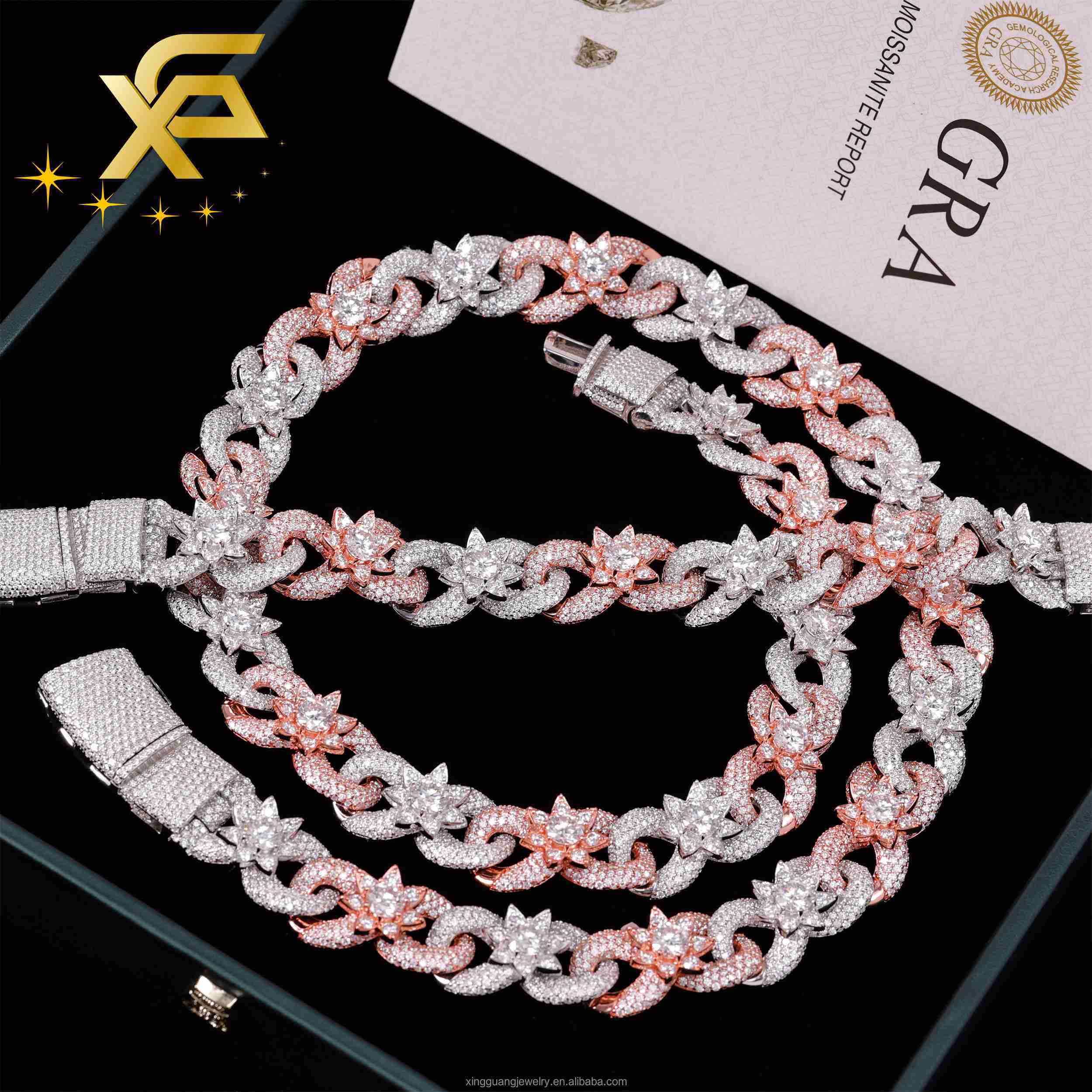 Unique Design Shining Jewelry Infinity Chain 925 Silver Hip Hop Iced Out VVS Moissanite Diamond Flower Cuban Lidynamic Chain Necklace