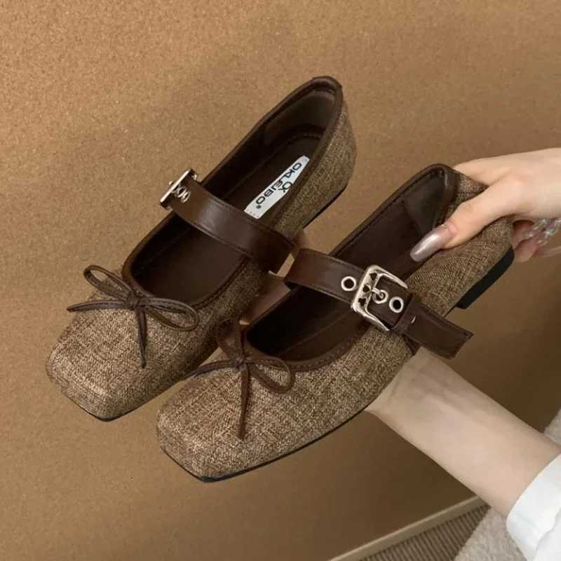 High Quality Cotton Mary Jane Shoe Women Sweet Square Toe Butterflyknot Flats Fashion Comfort Narrow Buckle Brand Designer Shoe Z251015