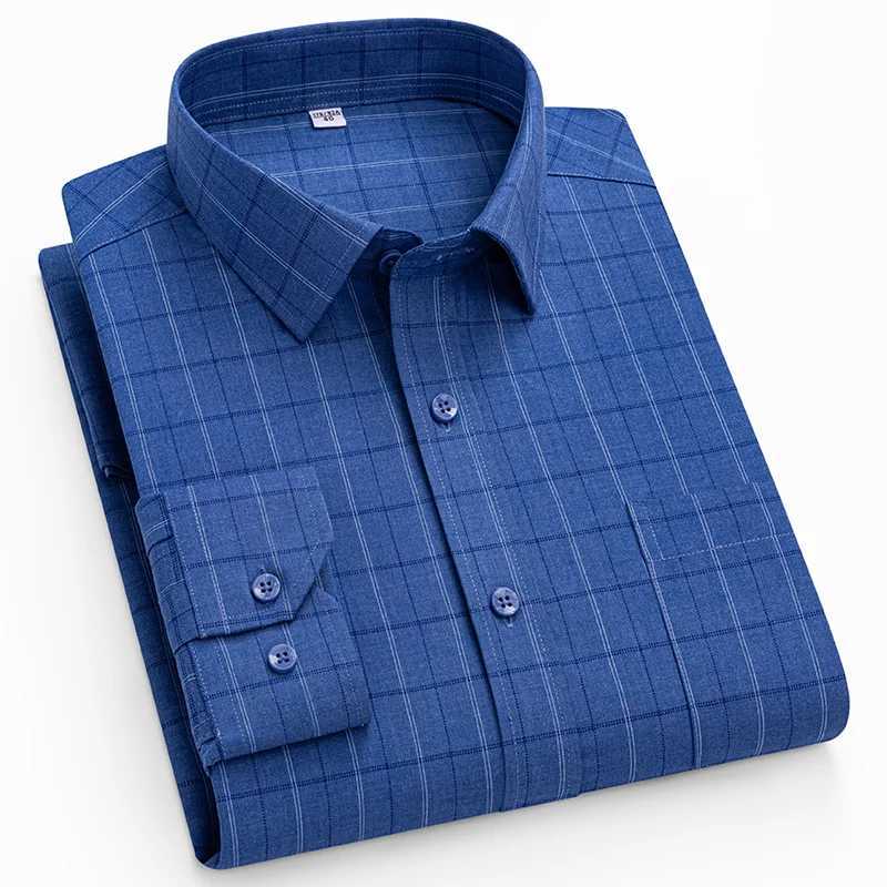 New Mens Plaid Shirt Long Sleeve AntiWrinkle Formal Soft Fashion Casual Business Pocket Classic Striped Shirts Men Clothing J251017